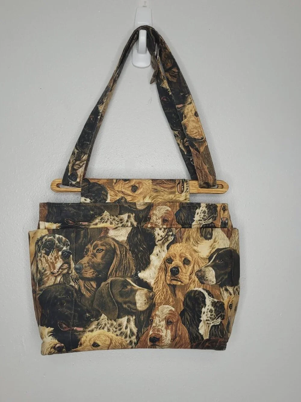 Realistic all over dog print tote cute funky unique lots of pockets